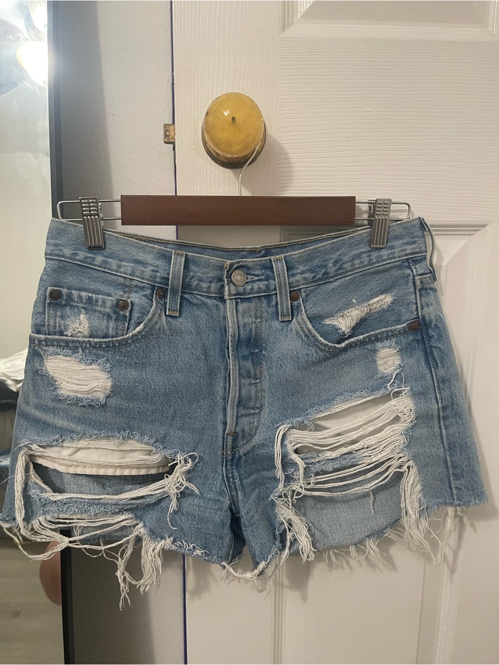 Levi's Light Blue Ripped Denim Shorts